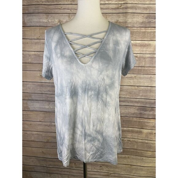 American Eagle Soft & Sexy Large Tie Dyed Top Blue White Boho Criss Cross Front - Picture 1 of 10
